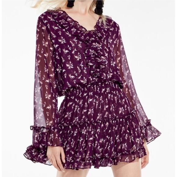 MISA LOS ANGELES Tiered Ruffle Purple Floral Dress – Small - Picture 2 of 13